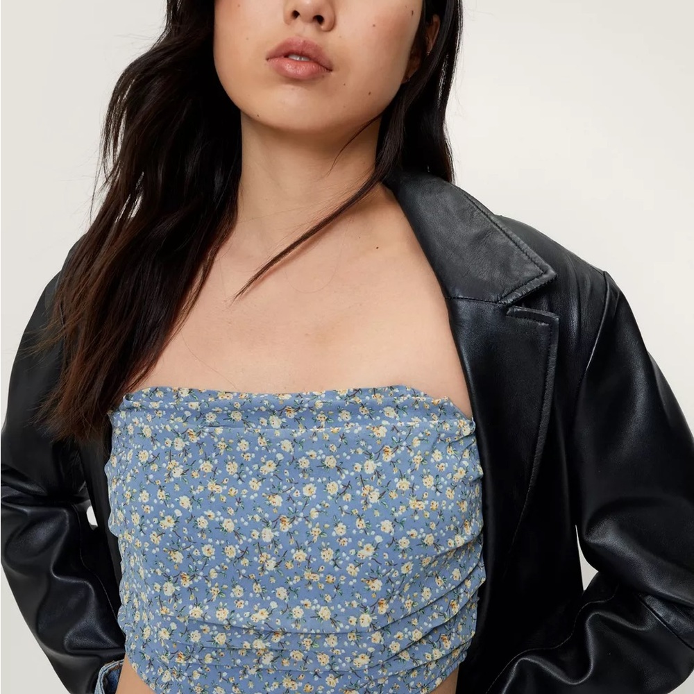 NASTY GAL Floral Print Shirred Corset Top